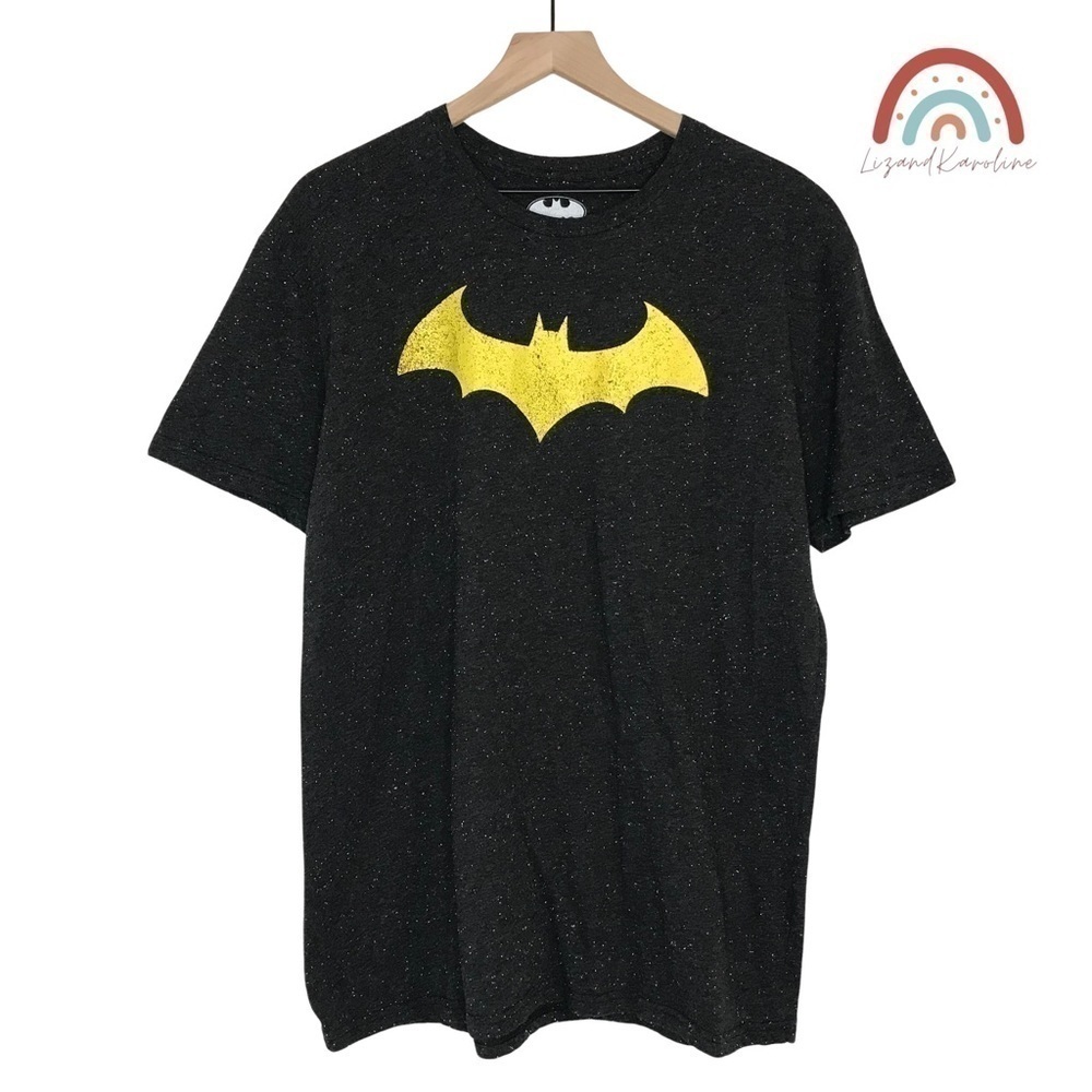 Batman DC Comics Speckled Heather Charcoal Grey T-Shirt Soft Knit Top